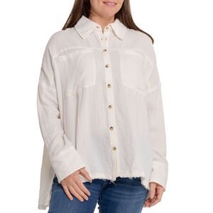 free people SML Cardiff Drop Sleeve Button Front Oversized High Low Shirt
